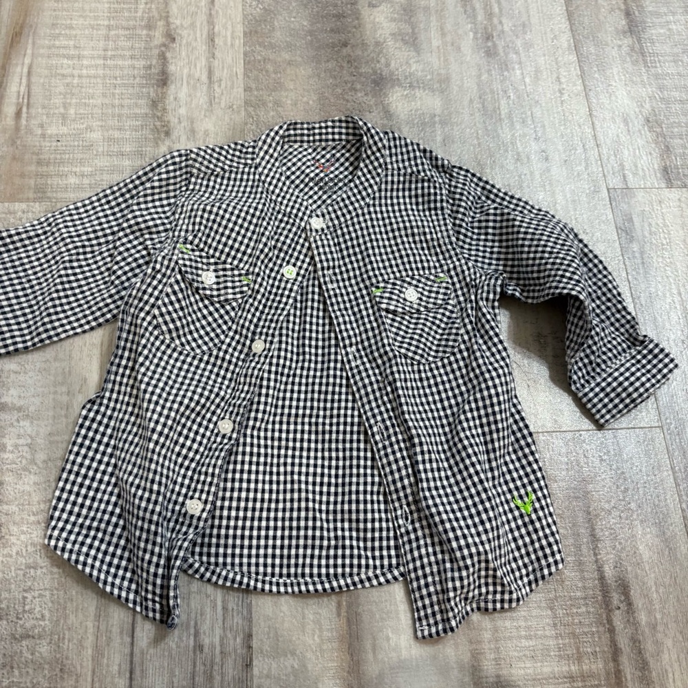Allen Solly Junior blue white checkered button up 9-12m